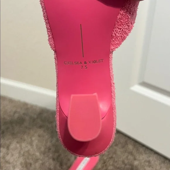 Chelsea & Violet Paris Terry Cloth Bow Slide Heeled Sandals in Pink - Picture 2 of 2